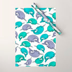 Narwhal Print, Blue, Green, Purple Narwhals Wrapping Paper Gallery Image 1