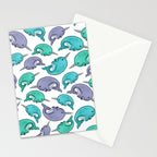 Narwhal Print, Blue, Green, Purple Narwhals Stationery Card Gallery Image 2