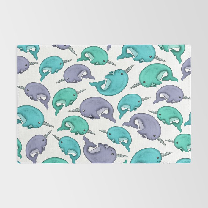 Narwhal Print, Blue, Green, Purple Narwhals Rug Gallery Image 2