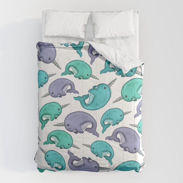 Narwhal Print, Blue, Green, Purple Narwhals Comforter Gallery Image 1