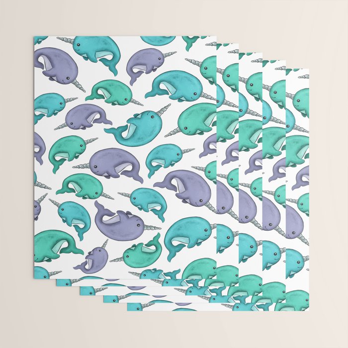 Narwhal Print, Blue, Green, Purple Narwhals Wrapping Paper Gallery Image 3