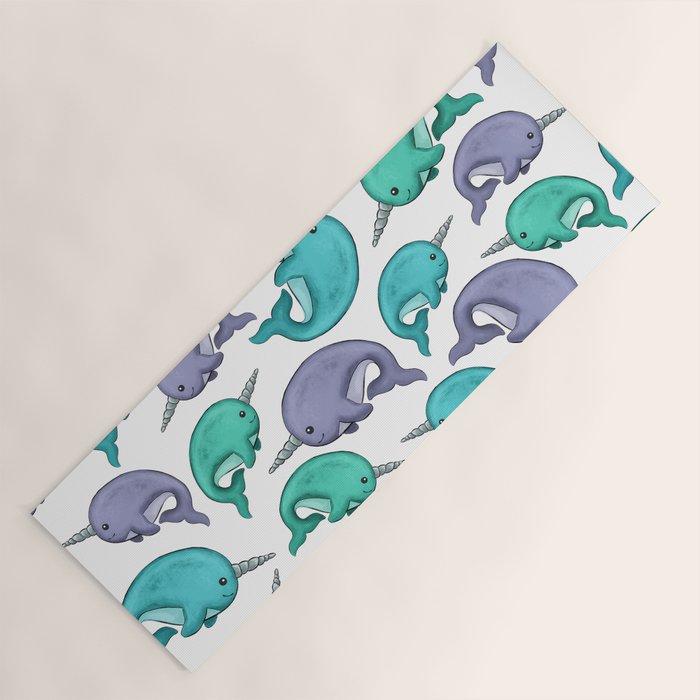 Narwhal Print, Blue, Green, Purple Narwhals Yoga Mat Gallery Image 1