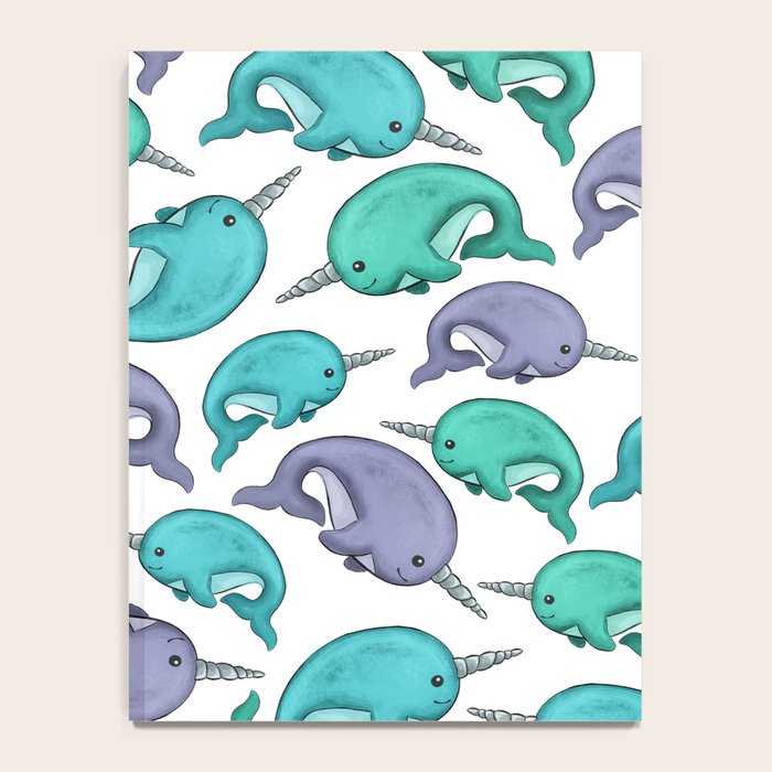 Narwhal Print, Blue, Green, Purple Narwhals Notebook Gallery Image 4