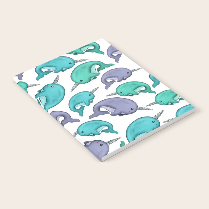 Narwhal Print, Blue, Green, Purple Narwhals Notebook Gallery Image 2