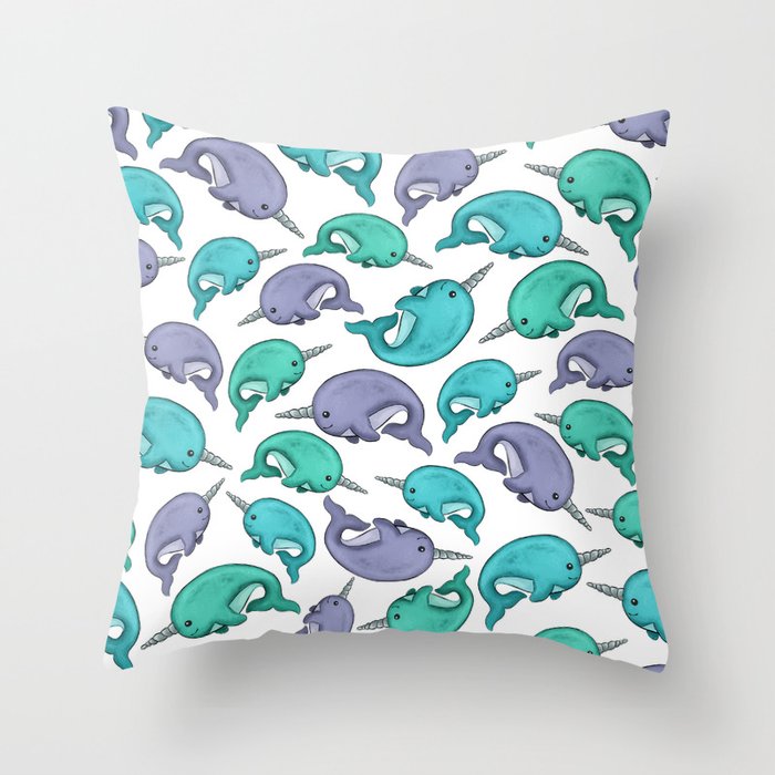 Narwhal Print, Blue, Green, Purple Narwhals Throw Pillow Gallery Image 6