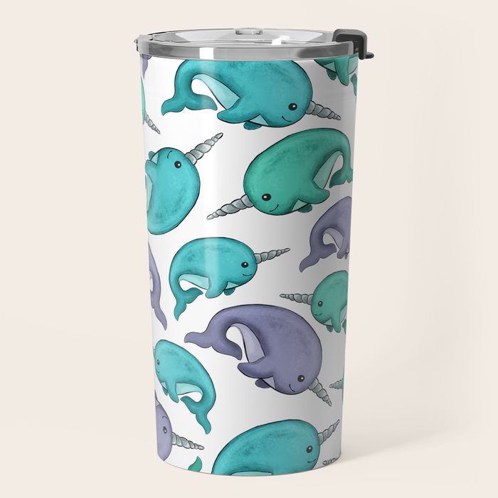 Narwhal Print, Blue, Green, Purple Narwhals Travel Mug Gallery Image 2