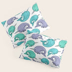 Narwhal Print, Blue, Green, Purple Narwhals Pillow Sham Gallery Image 3