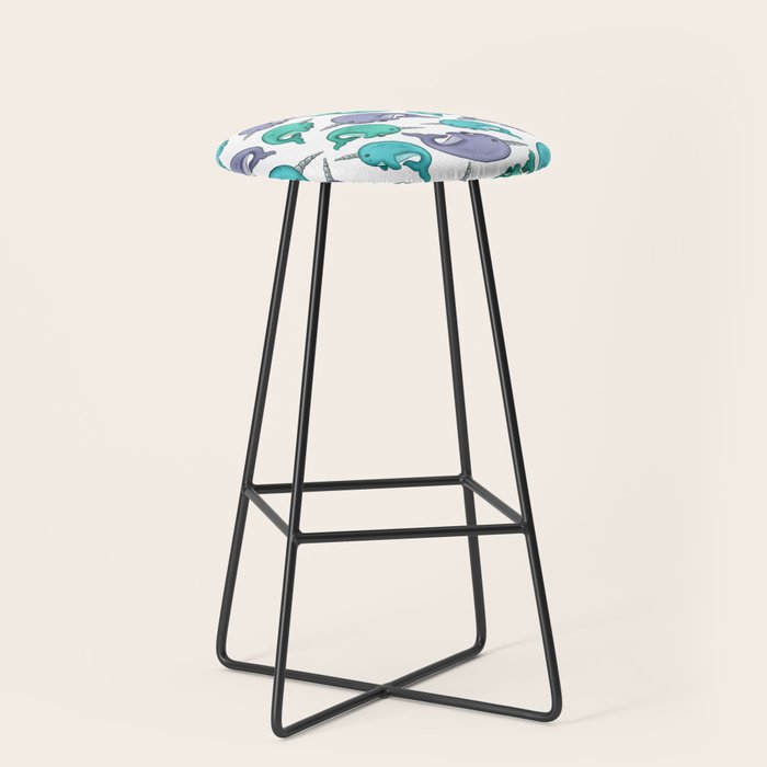 Narwhal Print, Blue, Green, Purple Narwhals Stool Gallery Image 1