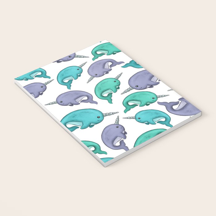 Narwhal Print, Blue, Green, Purple Narwhals Notebook Gallery Image 3