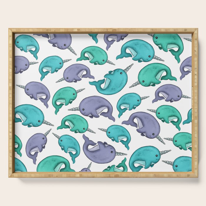 Narwhal Print, Blue, Green, Purple Narwhals Serving Tray Gallery Image 1