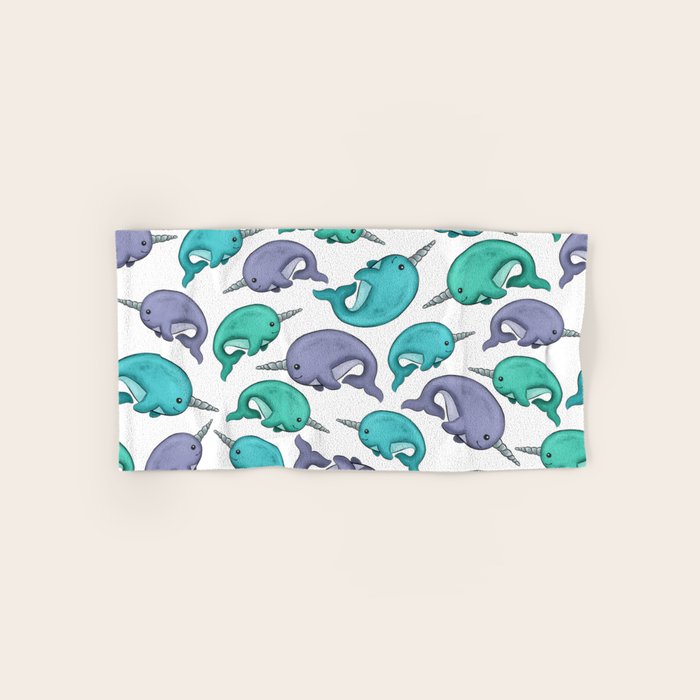 Narwhal Print, Blue, Green, Purple Narwhals Bath Towel Gallery Image 1