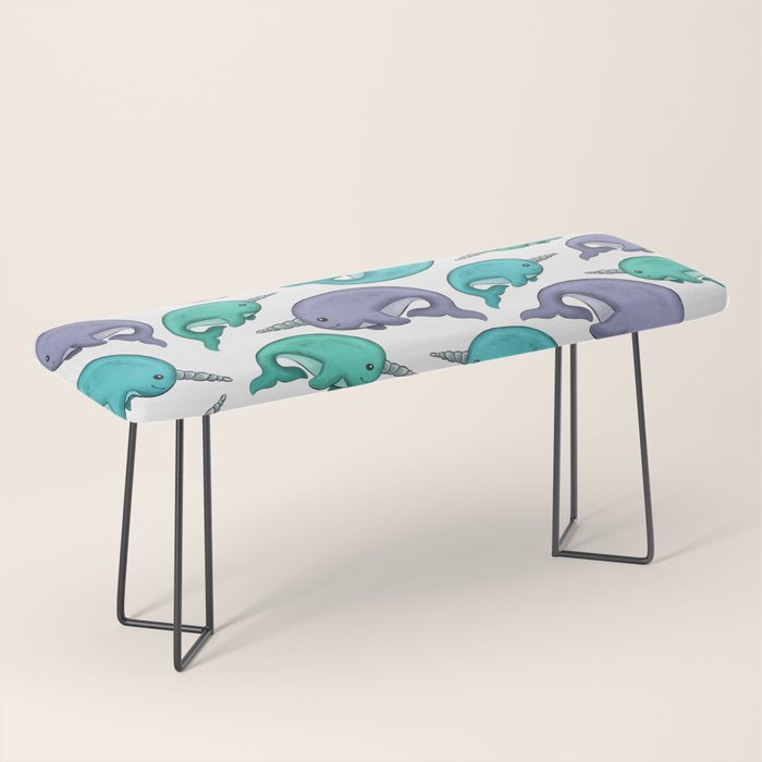 Narwhal Print, Blue, Green, Purple Narwhals Bench Gallery Image 1