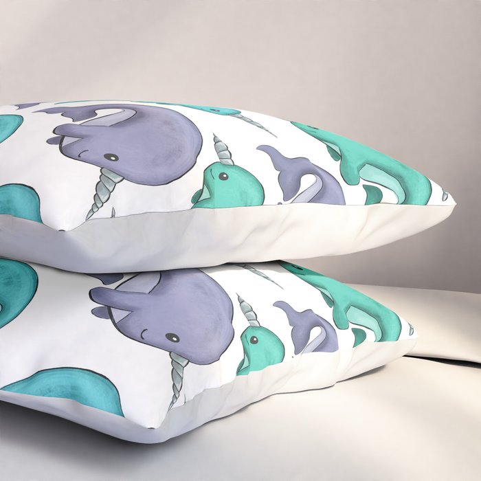 Narwhal Print, Blue, Green, Purple Narwhals Pillow Sham Gallery Image 3