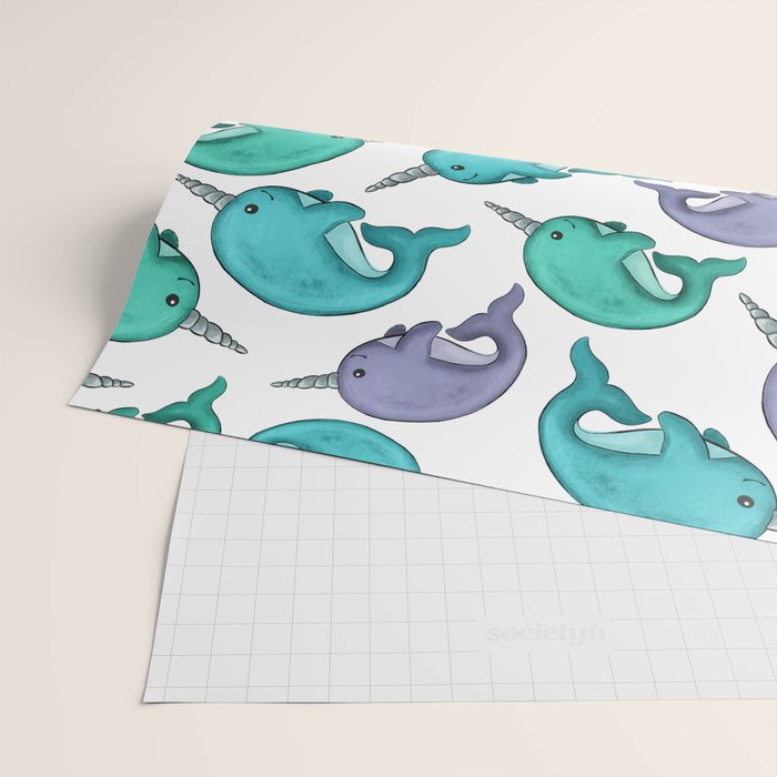 Narwhal Print, Blue, Green, Purple Narwhals Wrapping Paper Gallery Image 2