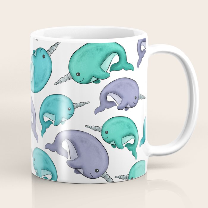 Narwhal Print, Blue, Green, Purple Narwhals Coffee Mug Gallery Image 1