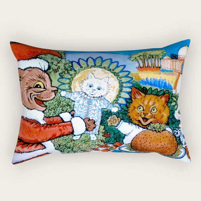 'Christmas Gift' Louis Wain Vintage Cat Rectangular Pillow Gallery Image 2
