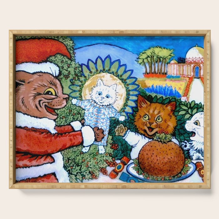 'Christmas Gift' Louis Wain Vintage Cat Serving Tray Gallery Image 1