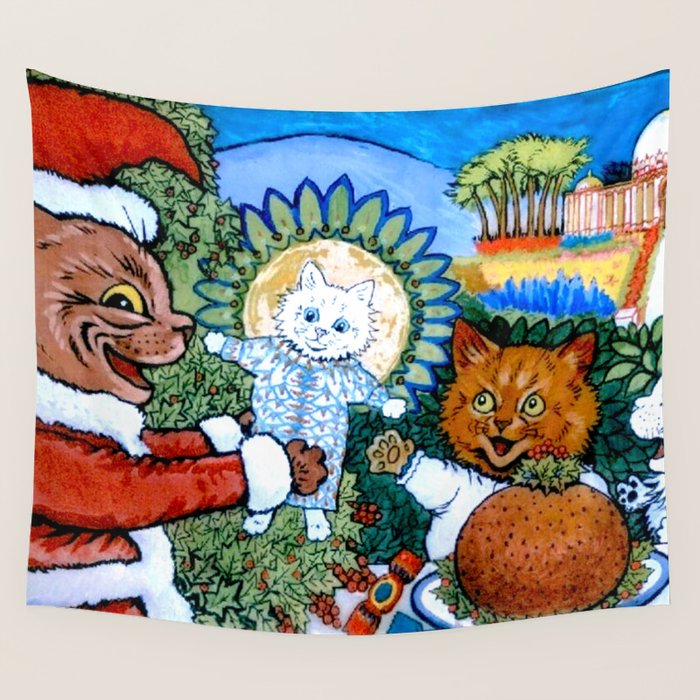 'Christmas Gift' Louis Wain Vintage Cat Wall Tapestry Gallery Image 4