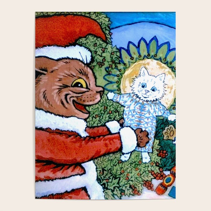 'Christmas Gift' Louis Wain Vintage Cat Poster Gallery Image 1