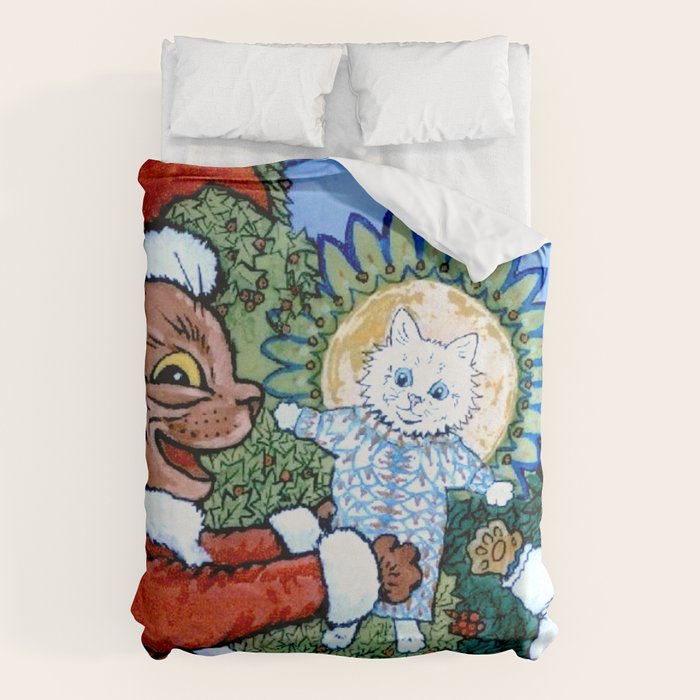 'Christmas Gift' Louis Wain Vintage Cat Duvet Cover Gallery Image 1