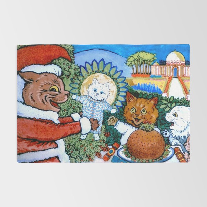 'Christmas Gift' Louis Wain Vintage Cat Rug Gallery Image 2