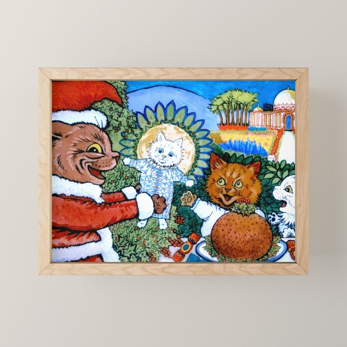 'Christmas Gift' Louis Wain Vintage Cat Mini Art Print Gallery Image 1