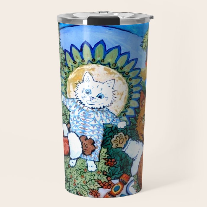 'Christmas Gift' Louis Wain Vintage Cat Travel Mug Gallery Image 1