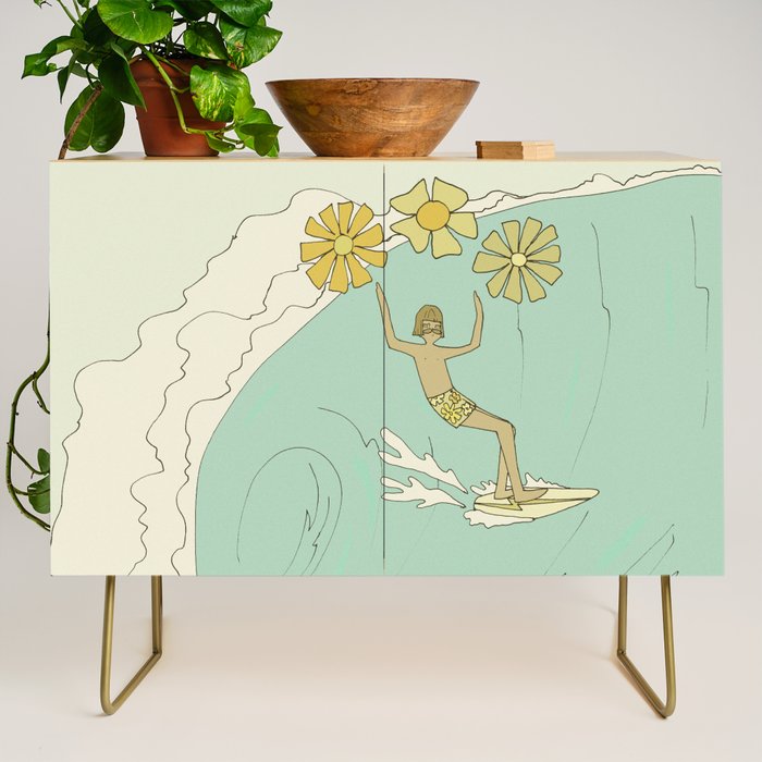 pipeline master style guru gerry lopez // retro surf art by surfy birdy Credenza Gallery Image 1