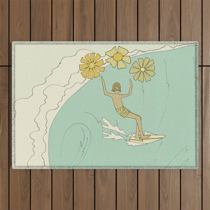 pipeline master style guru gerry lopez // retro surf art by surfy birdy Outdoor Rug Gallery Image 1