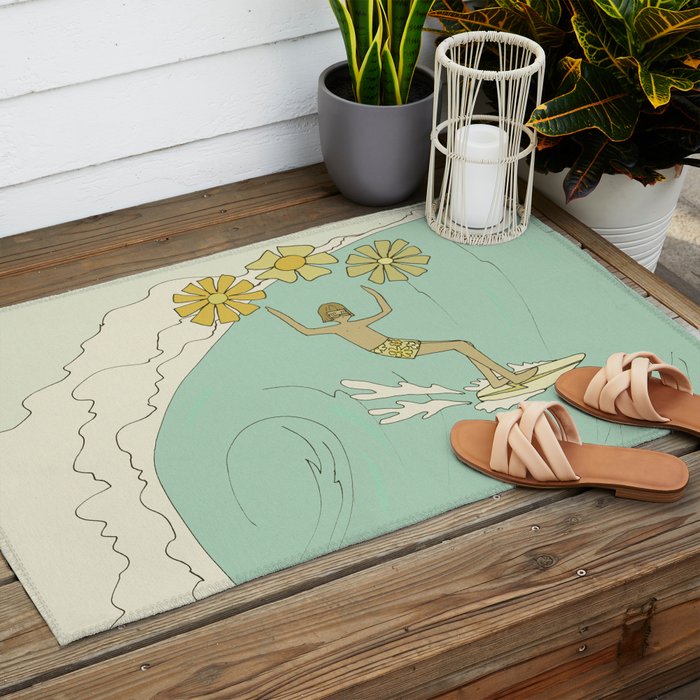 pipeline master style guru gerry lopez // retro surf art by surfy birdy Outdoor Rug Gallery Image 2