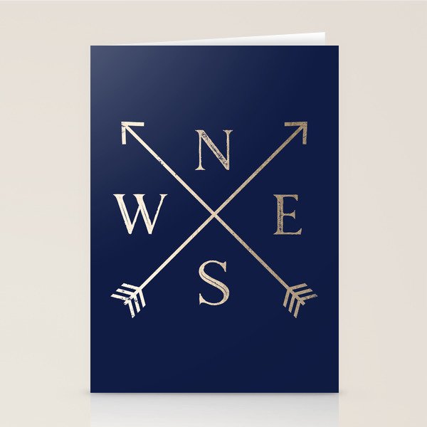 Gold on Navy Blue Compass Stationery Card Gallery Image 2