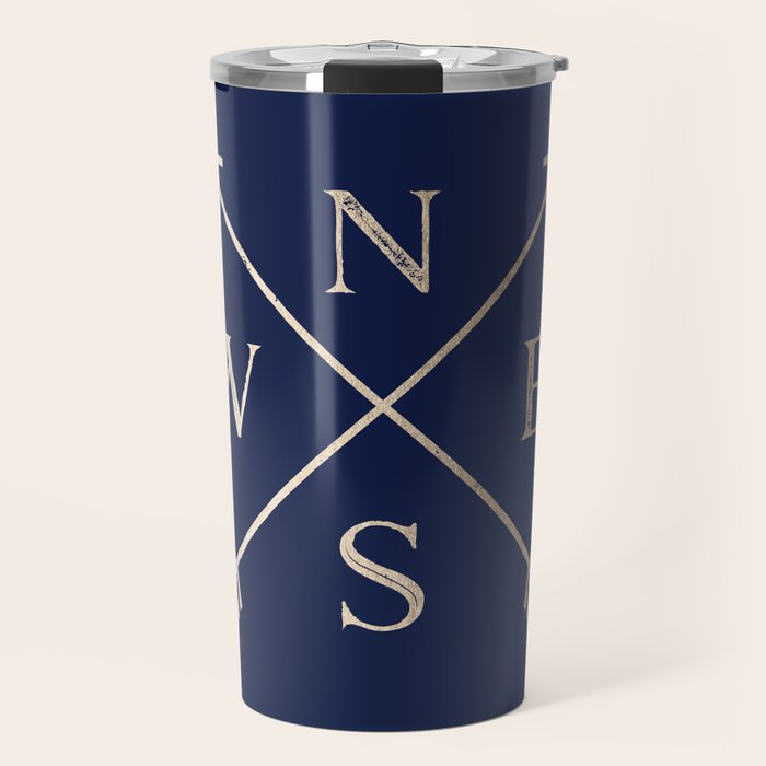 Gold on Navy Blue Compass Travel Mug Gallery Image 1