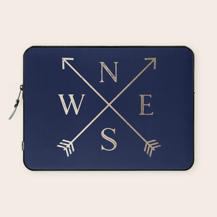 Gold on Navy Blue Compass Laptop Sleeve Gallery Image 1