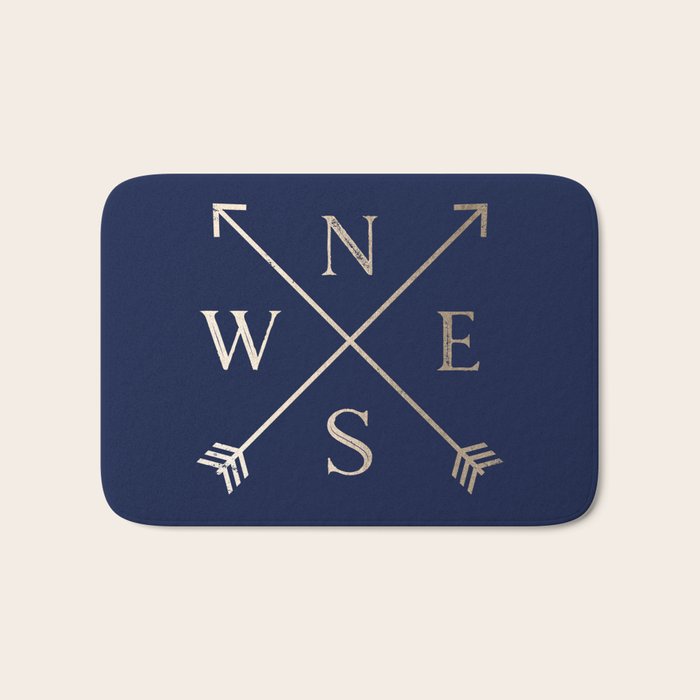 Gold on Navy Blue Compass Bath Mat Gallery Image 1