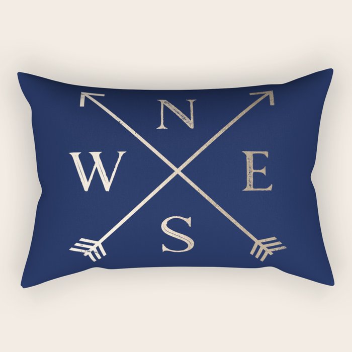 Gold on Navy Blue Compass Rectangular Pillow Gallery Image 2