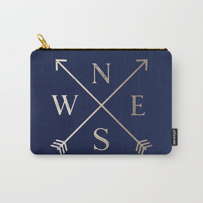 Gold on Navy Blue Compass Carry All Pouch Gallery Image 1