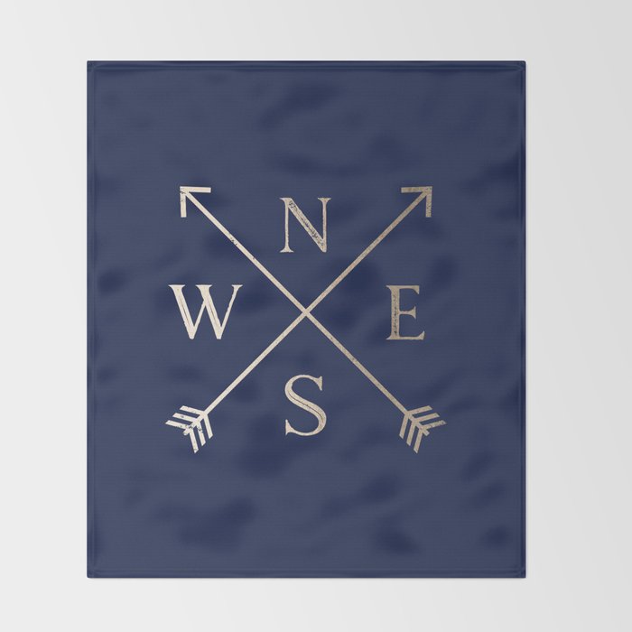 Gold on Navy Blue Compass Throw Blanket Gallery Image 2
