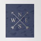 Gold on Navy Blue Compass Throw Blanket Gallery Image 2