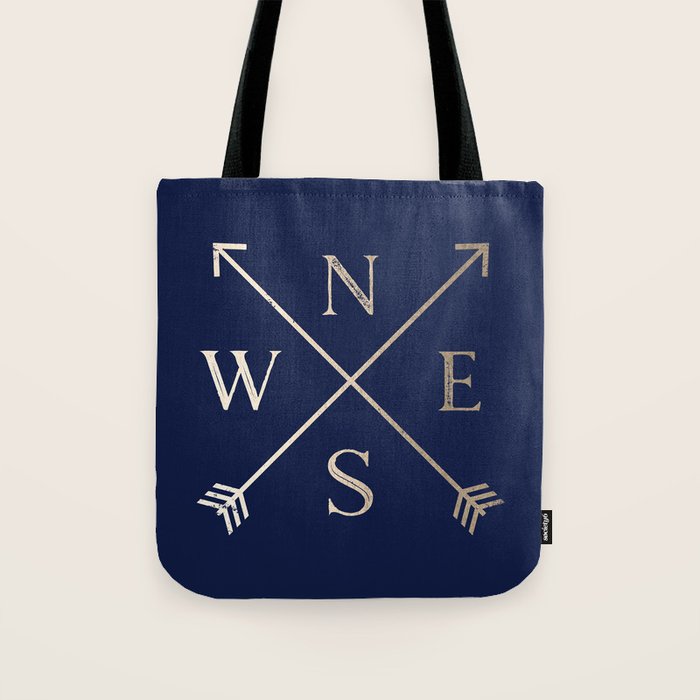 Gold on Navy Blue Compass Tote Bag Gallery Image 1