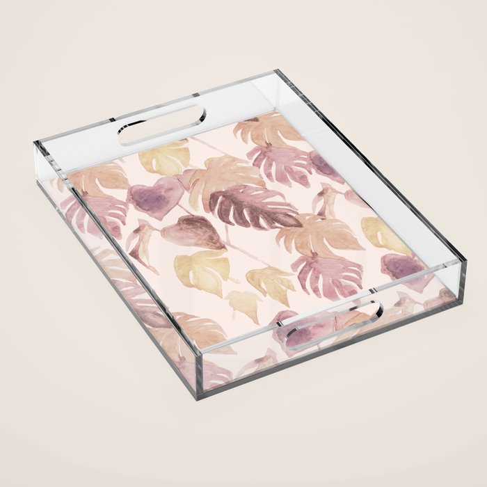 Modern boho pink tropical watercolour palms Acrylic Tray Gallery Image 1