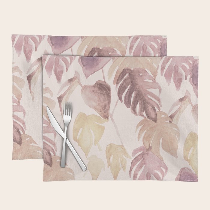 Modern boho pink tropical watercolour palms Placemat Gallery Image 1