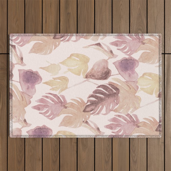 Modern boho pink tropical watercolour palms Outdoor Rug Gallery Image 1