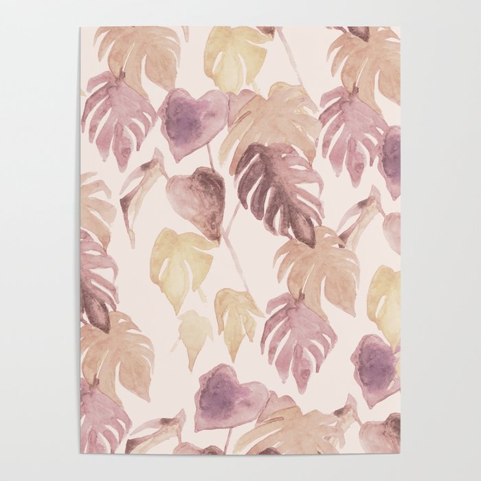 Modern boho pink tropical watercolour palms Poster Gallery Image 1