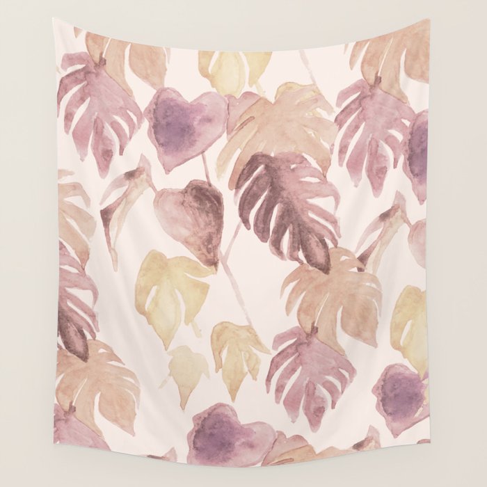 Modern boho pink tropical watercolour palms Wall Tapestry Gallery Image 4