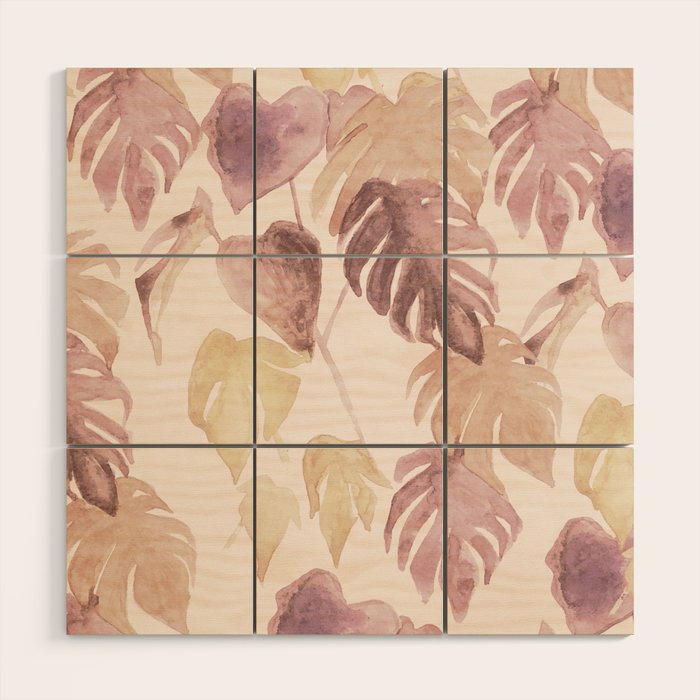 Modern boho pink tropical watercolour palms Wood Wall Art Gallery Image 1