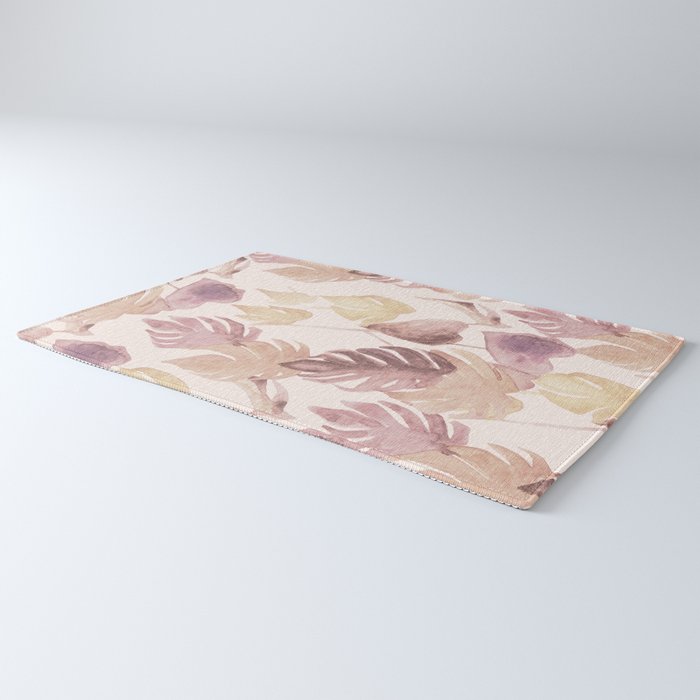 Modern boho pink tropical watercolour palms Rug Gallery Image 3