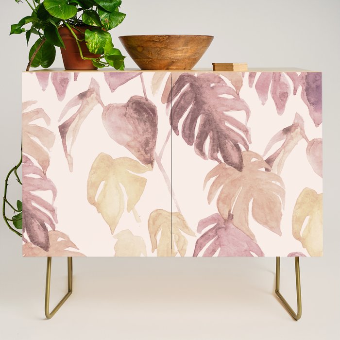 Modern boho pink tropical watercolour palms Credenza Gallery Image 1
