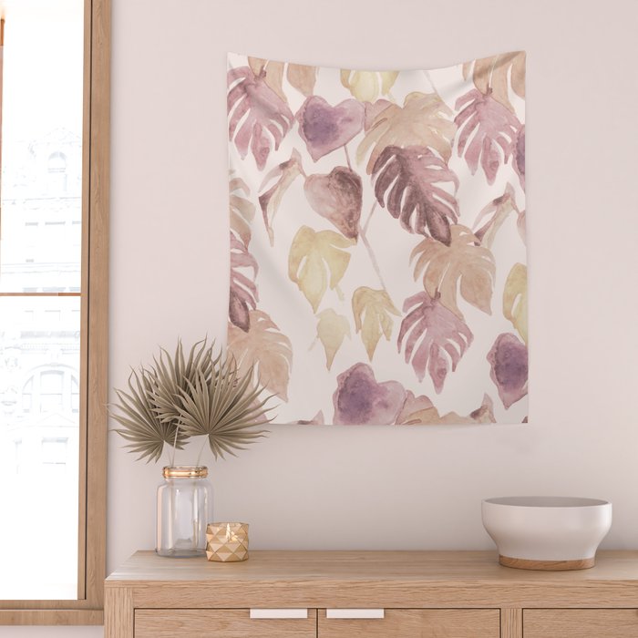 Modern boho pink tropical watercolour palms Wall Tapestry Gallery Image 2