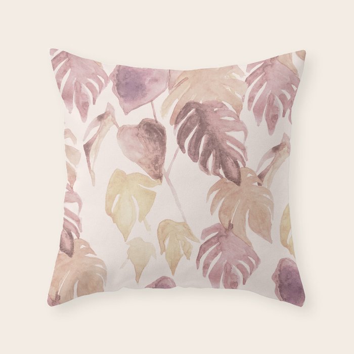 Modern boho pink tropical watercolour palms Throw Pillow Gallery Image 1