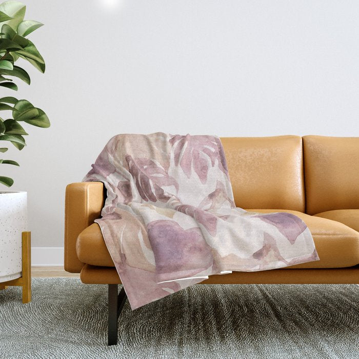 Modern boho pink tropical watercolour palms Throw Blanket Gallery Image 1